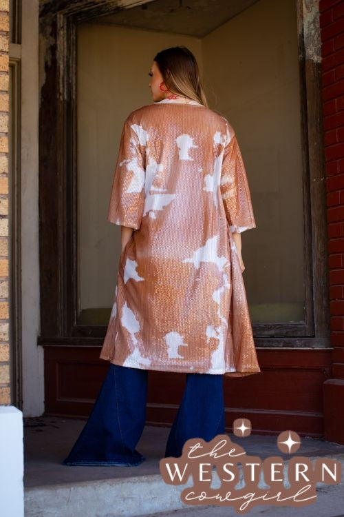 Sequin Cow Print Lined Duster