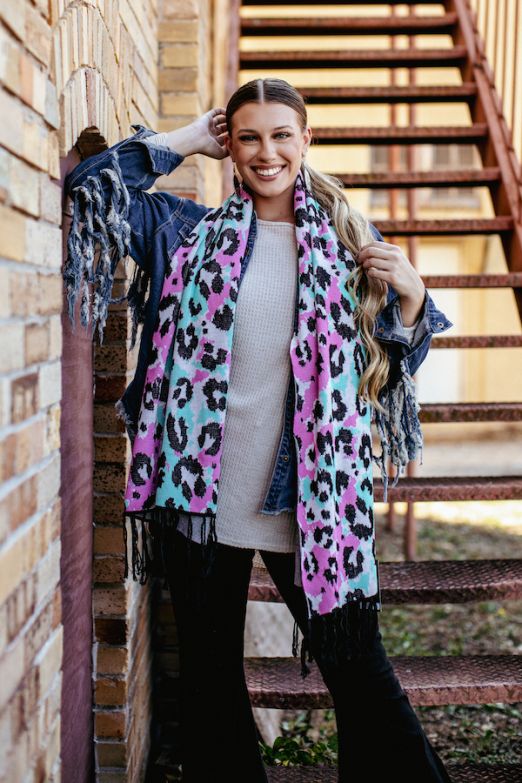 Leopard tye dye scarf with fringe