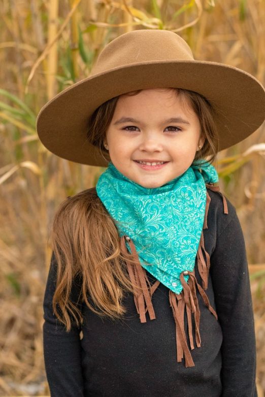 GIRLS TURQUOISE TOOLED PRINTED SCARF
